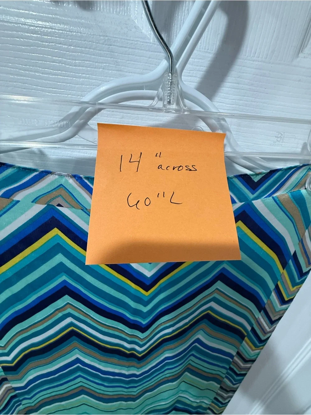 Vintage Anne Klein 100% Silk chevron print scarf, aqua teal.